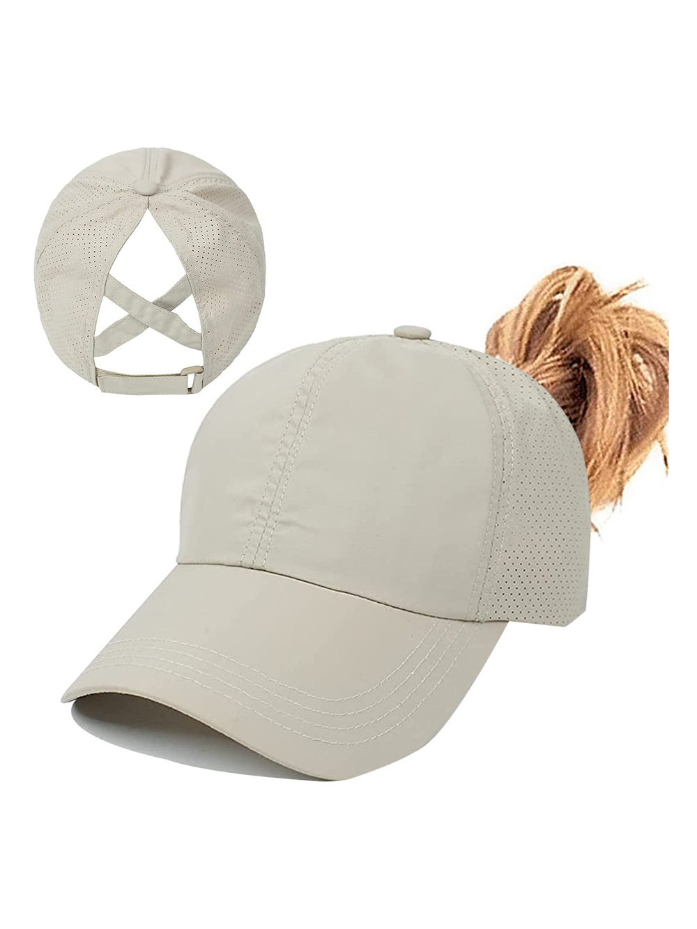 Womens Ponytail Hat Baseball Cap, Adjustable Criss Cross | Zkhaki | Size OS